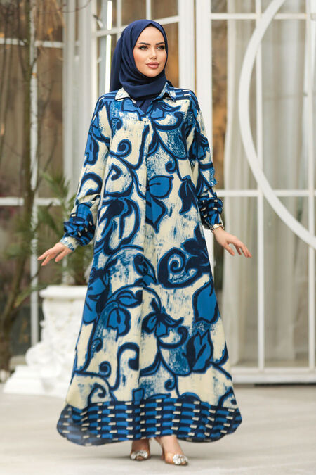 Modest İndigo Blue Maxi Dress 23171IM